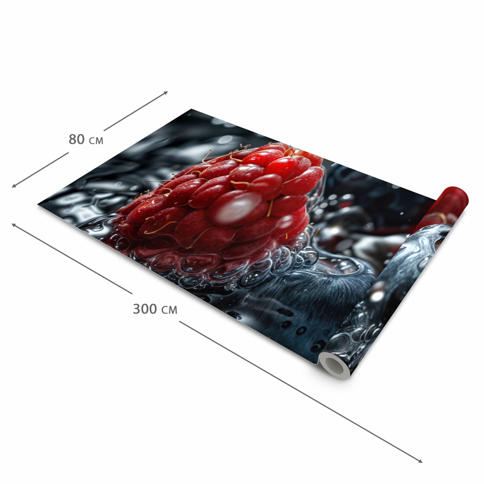 Formstabiler Küchenteppich mit Motiv Früchte im Wasser in der Grösse 60x180 cm