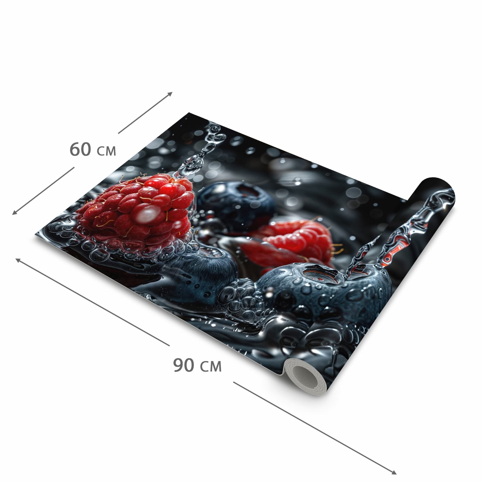 Bodenschonender moderner Küchenläufer mit Motiv Früchte im Wasser in der Grösse 60x180 cm