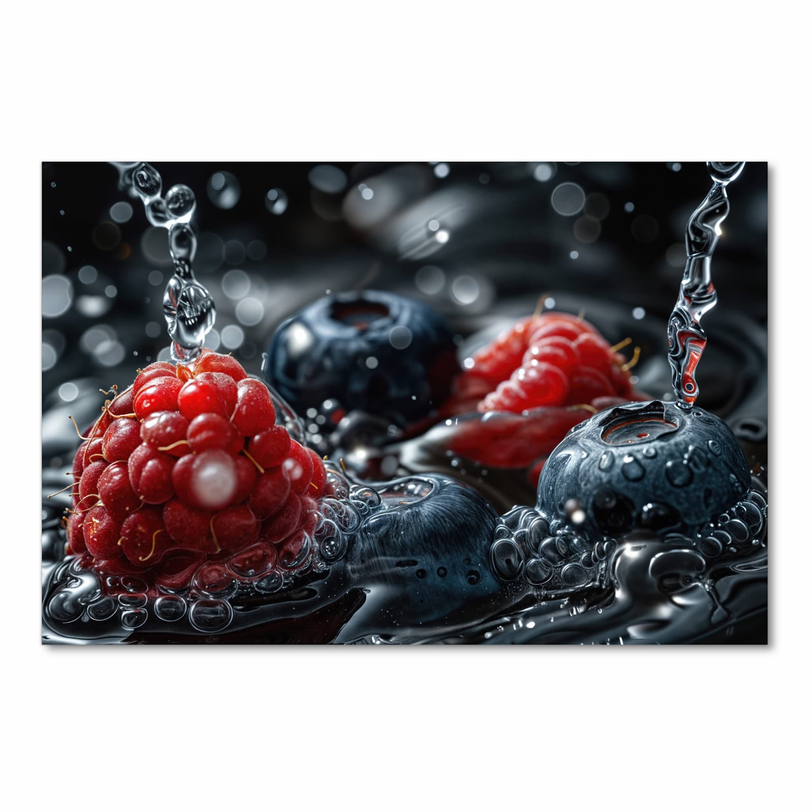 Farbbeständiger Teppich für Esstisch mit Motiv Früchte im Wasser in Frontansicht