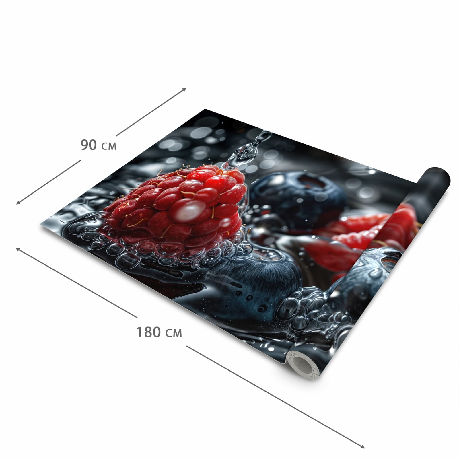 Küchenteppich mit Motiv Früchte im Wasser in der Grösse 60x180 cm für sicheres Aufbewahren