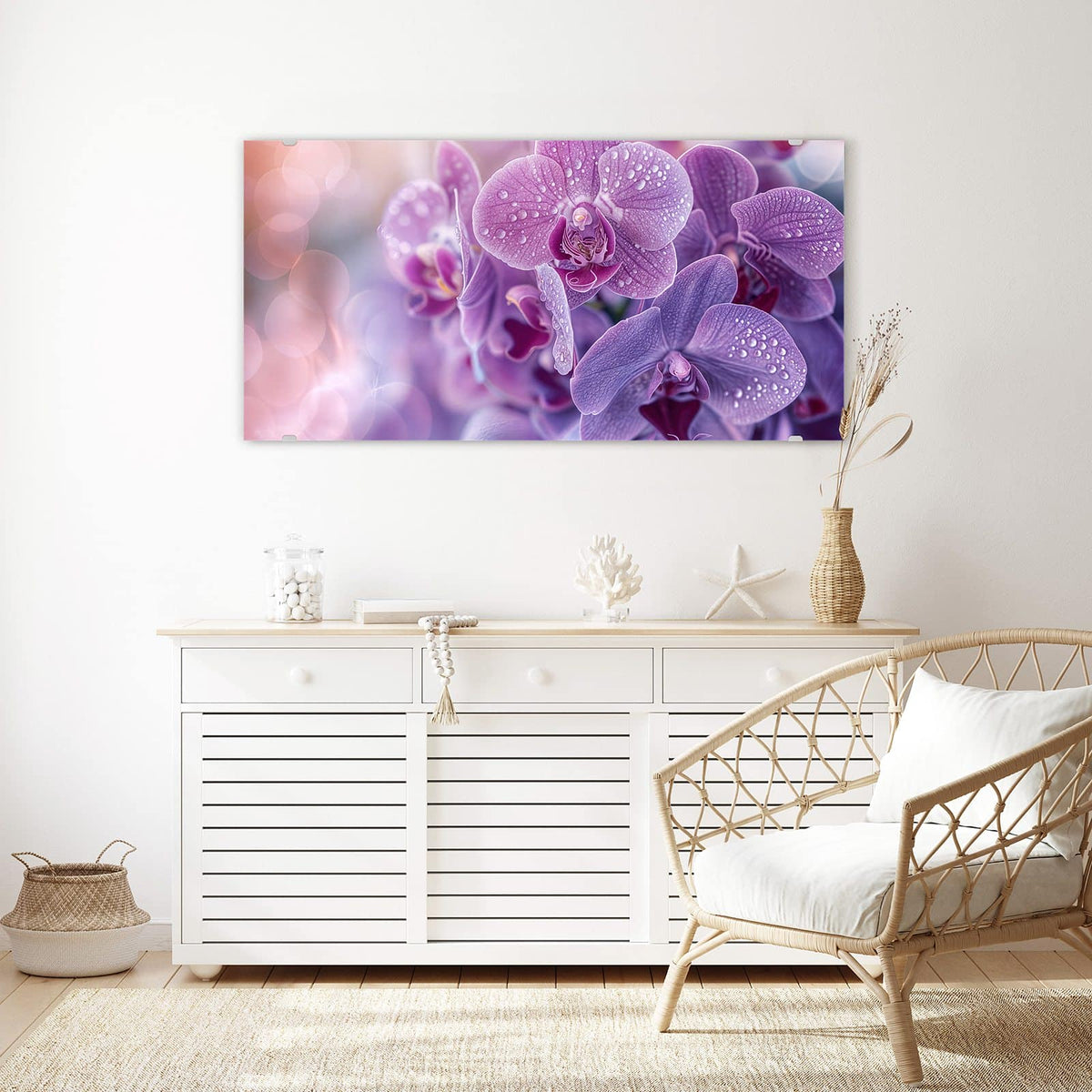 Echtglas, 4 mm – kein Acryl, keine Folie – Wandbild - Orchideenblüten - Querformat