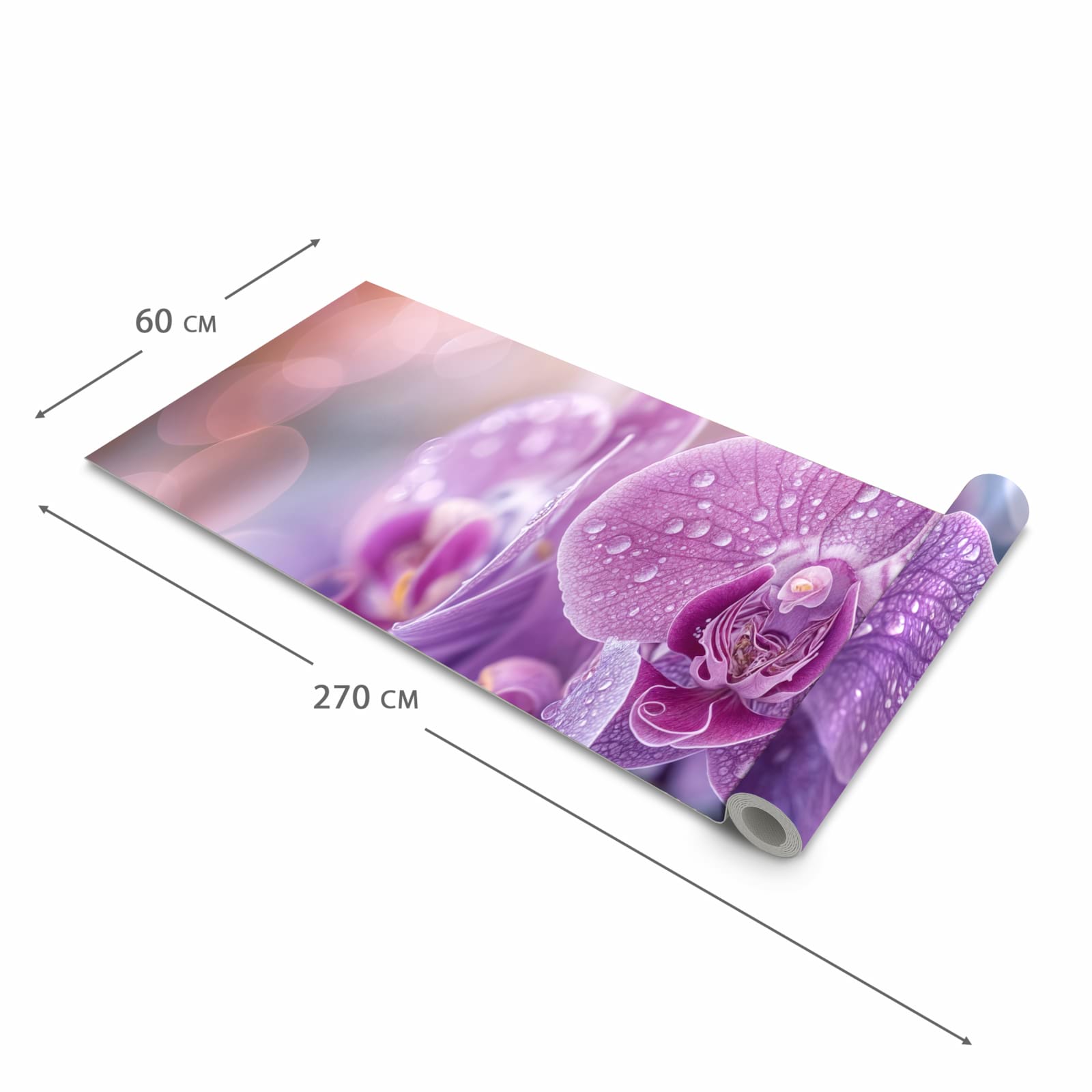 Schmutzabweisender waschbarer Küchenteppich mit Motiv Orchideenblüten in der Grösse 60x150 cm