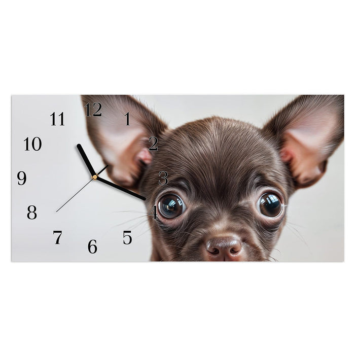 Wanduhr Niedlicher Welpenblick aus Glas – Querformat 60 × 30 cm mit Ziffernblatt Klassisch