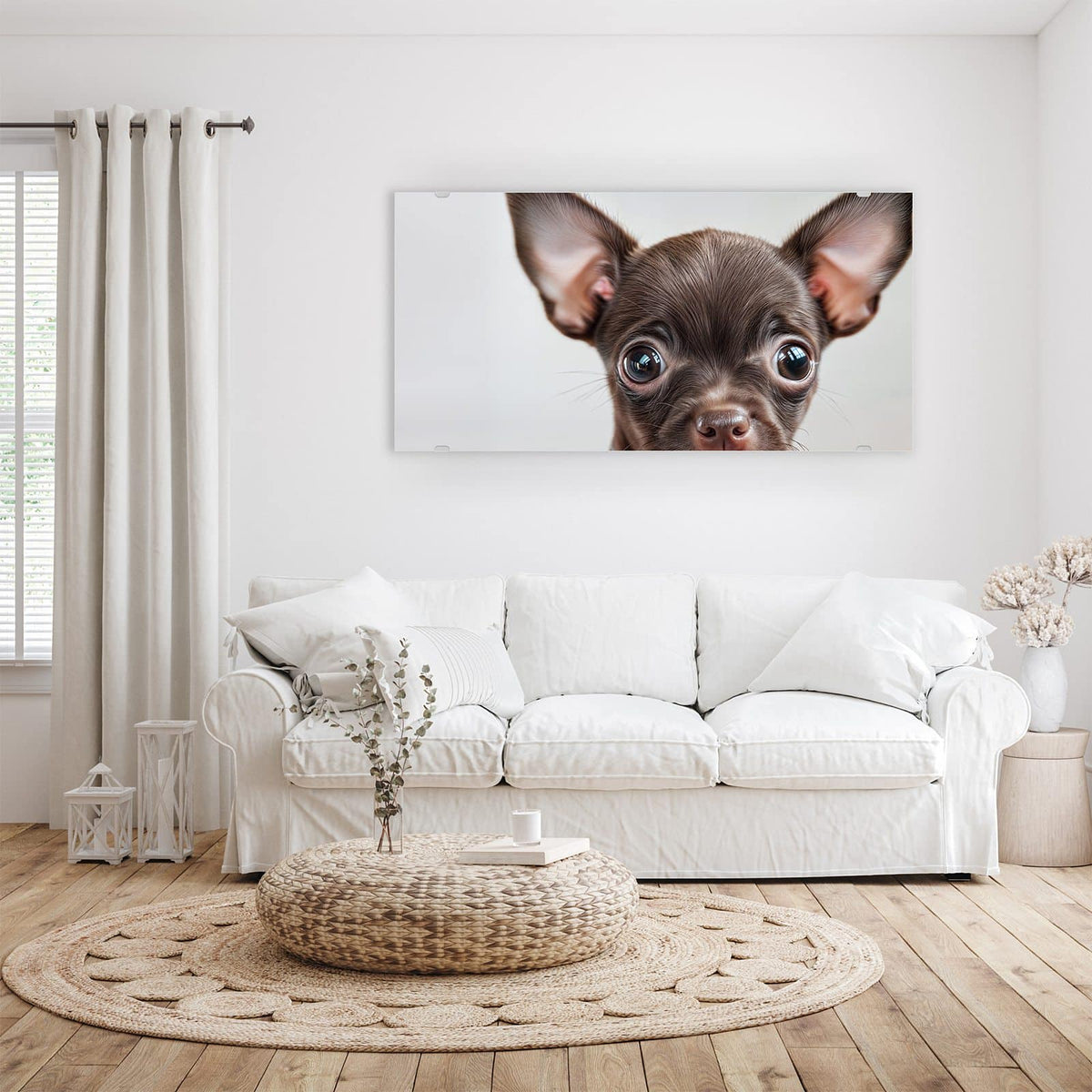 Wandbild - Chihuahua mit Halsband - Querformat – Brauner Welpe mit funkelndem Halsband