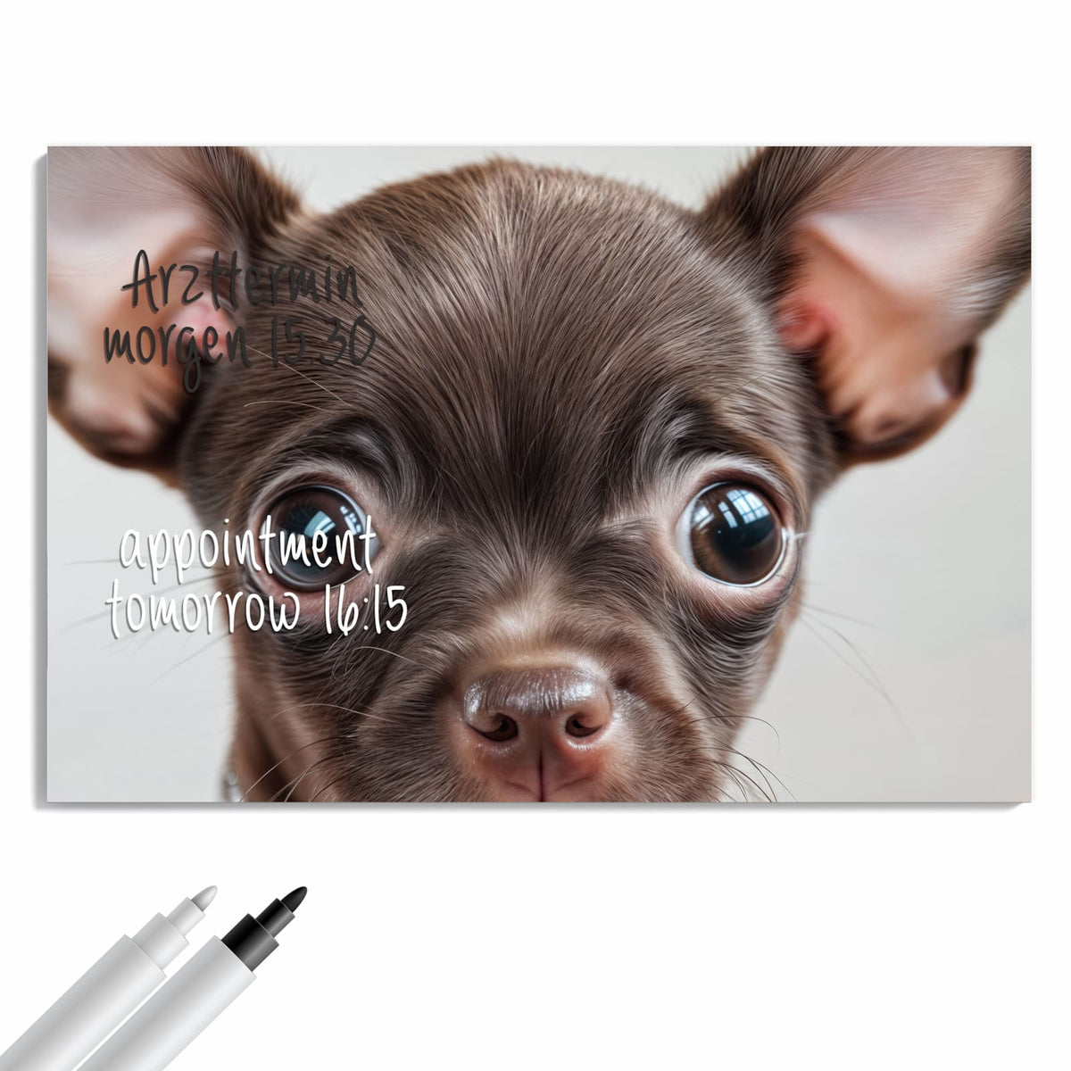 Beschreiben, abwischen, anheften – Metall Magnettafel - Chihuahua mit Halsband
