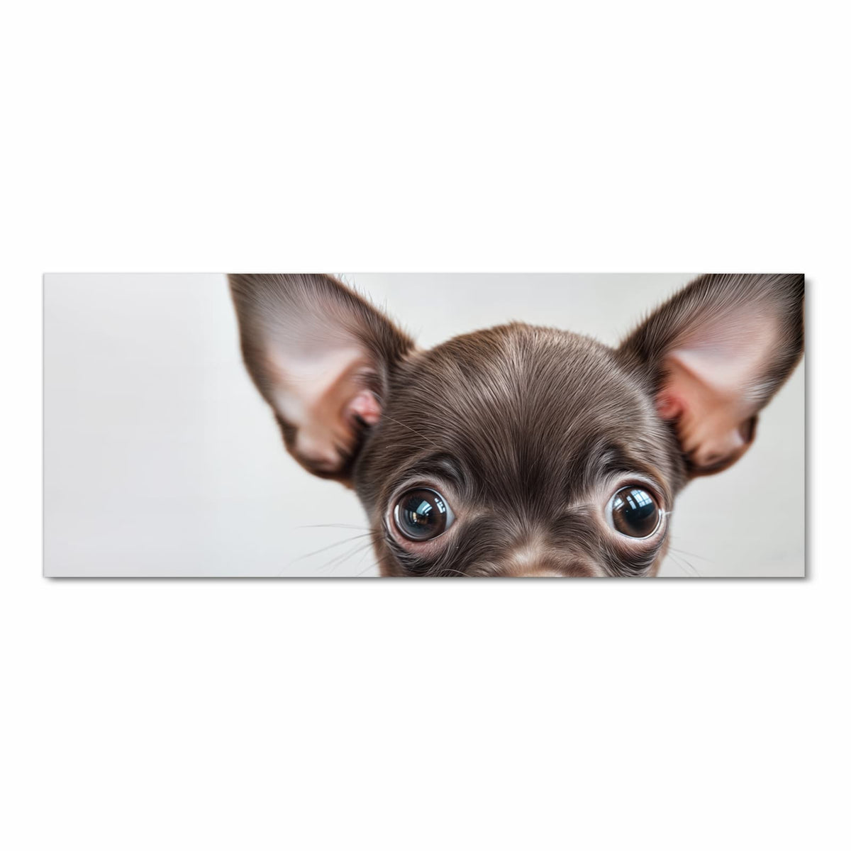 Schokobrauner Chihuahua-Welpe mit riesigen Ohren und Strasshalsband