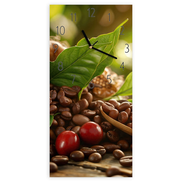 Wanduhr Kaffeebohnen aus Glas – Hochformat 30 × 60 cm mit Ziffernblatt Elegant