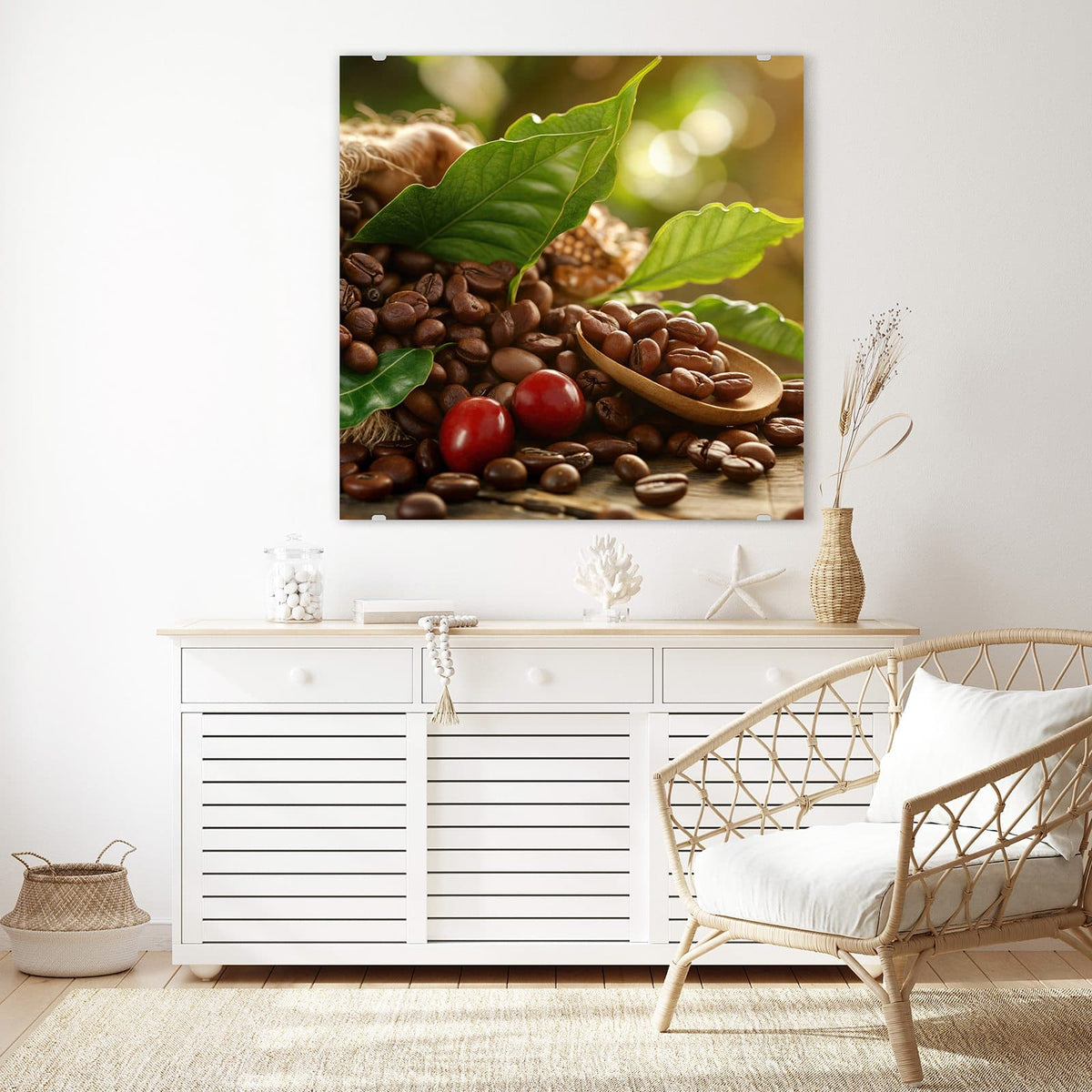 Echtglas, 4 mm – kein Acryl, keine Folie – Wandbild - Rote Kaffeekirschen - Quadratisch