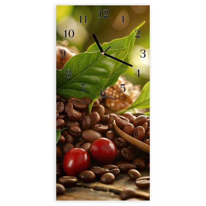 Wanduhr Kaffeebohnen aus Glas – Hochformat 30 × 60 cm mit Ziffernblatt Klassisch