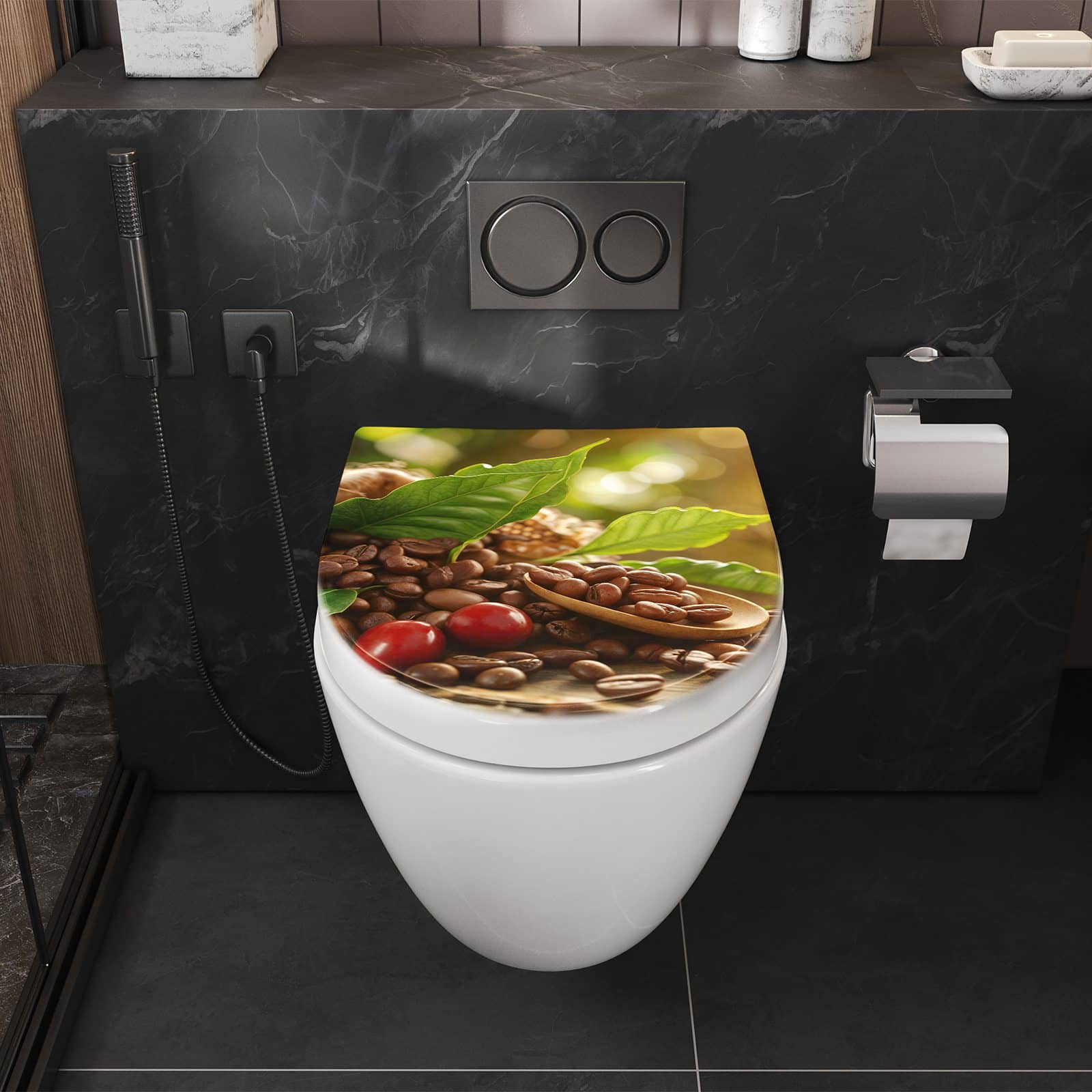WC-Sitz mit Absenkautomatik Kaffeebohnen