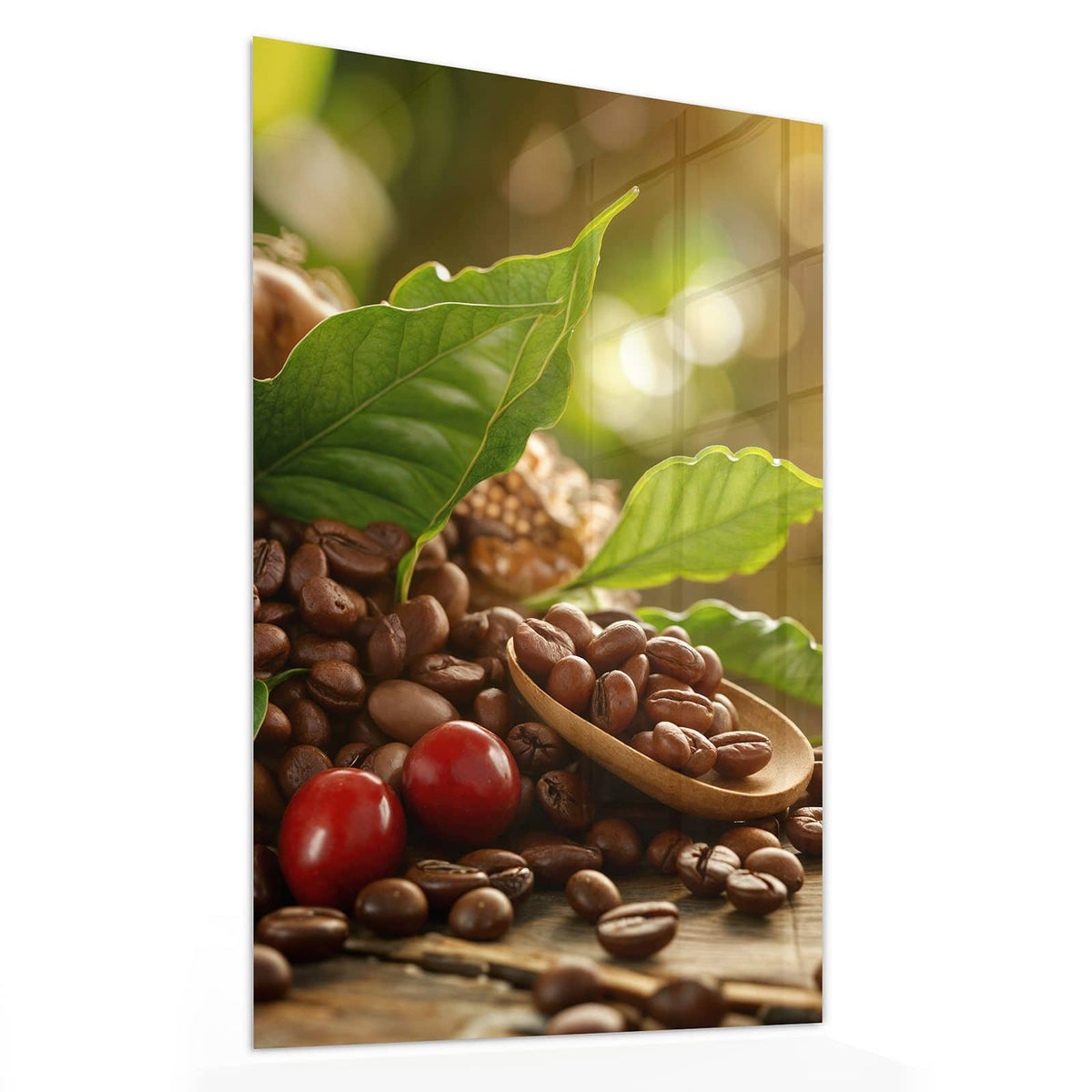 Glasbild Rote Kaffeekirschen von der Seite, 4 mm Echtglas