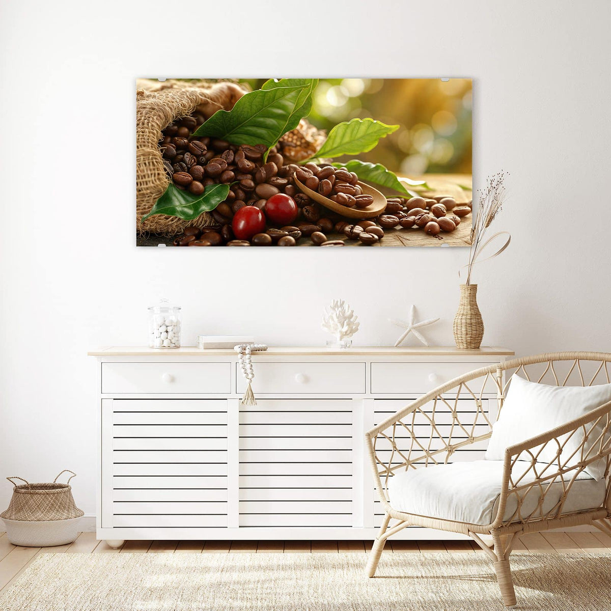 Echtglas, 4 mm – kein Acryl, keine Folie – Wandbild - Rote Kaffeekirschen - Querformat