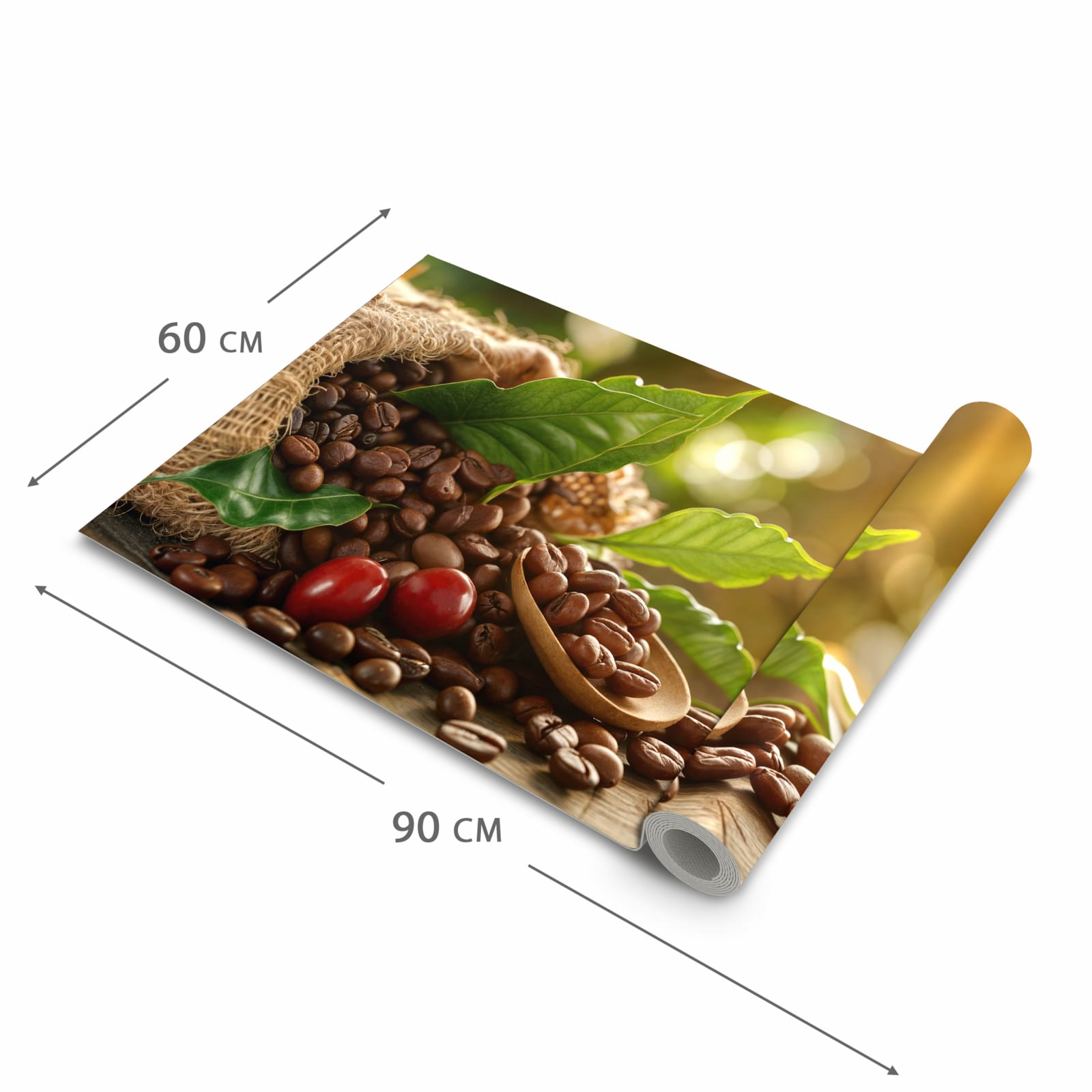 Pflegeleichter Küchenvorleger mit Motiv Kaffeebohnen in der Größe 60x150 cm