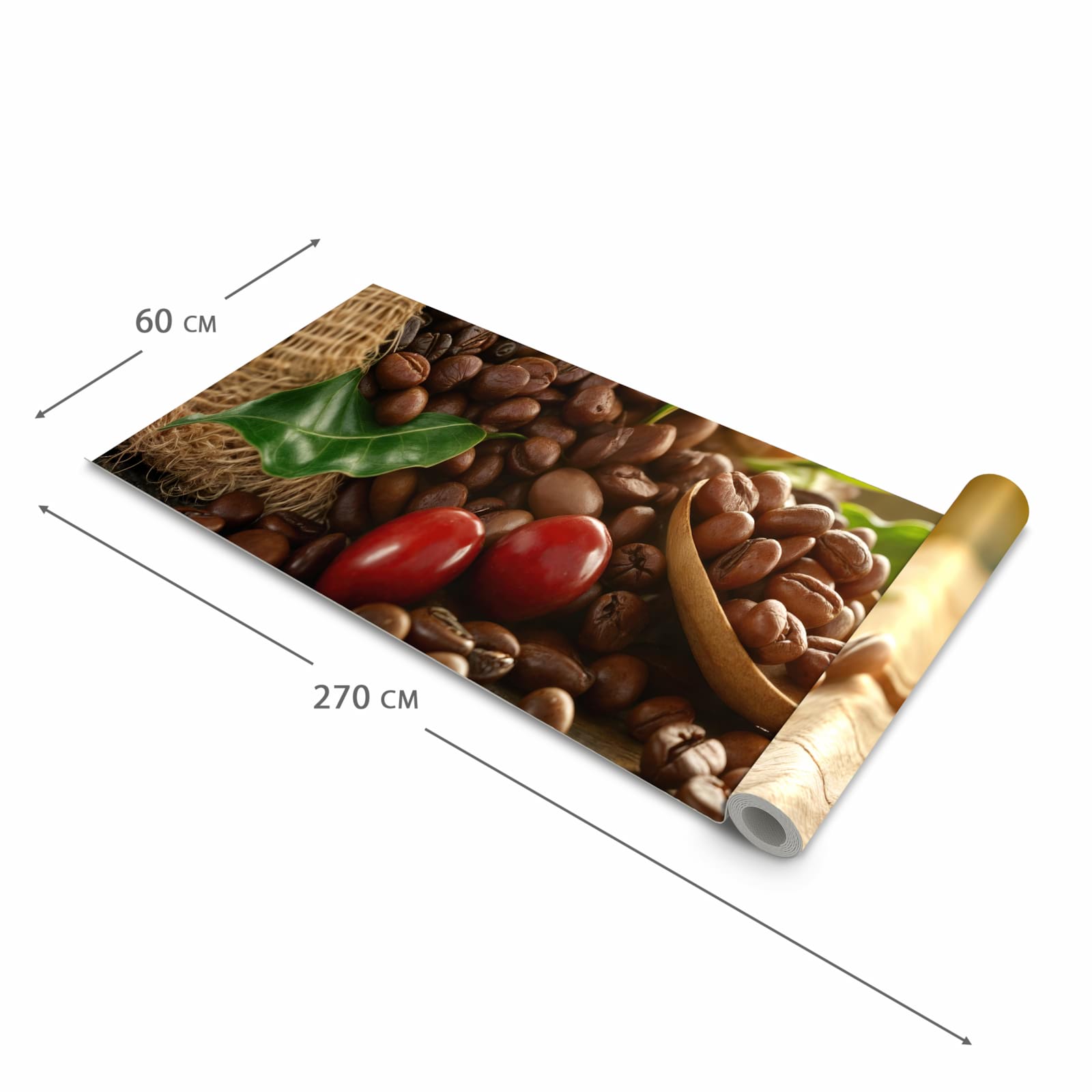 Langlebiger Küchenläufer mit Motiv Kaffeebohnen in der Grösse 60x150 cm