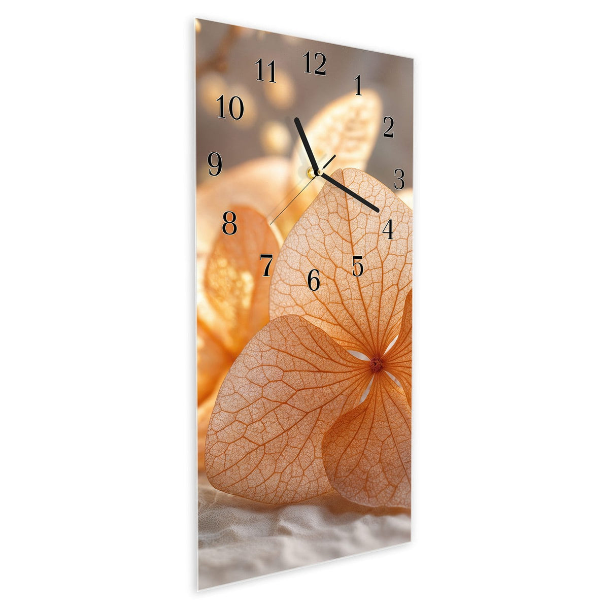 Vormontiert – mit Schwebeeffekt – Wanduhr Blumenarrangement aus Glas – Hochformat 30 × 60 cm