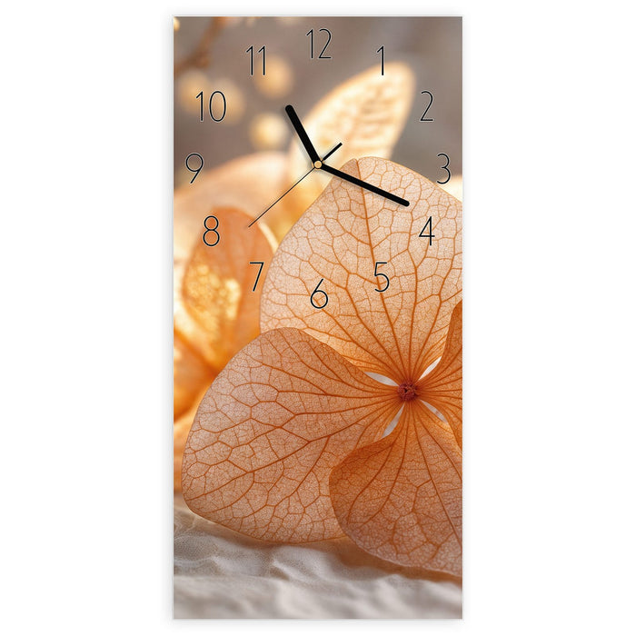 Wanduhr Blumenarrangement aus Glas – Hochformat 30 × 60 cm mit Ziffernblatt Elegant