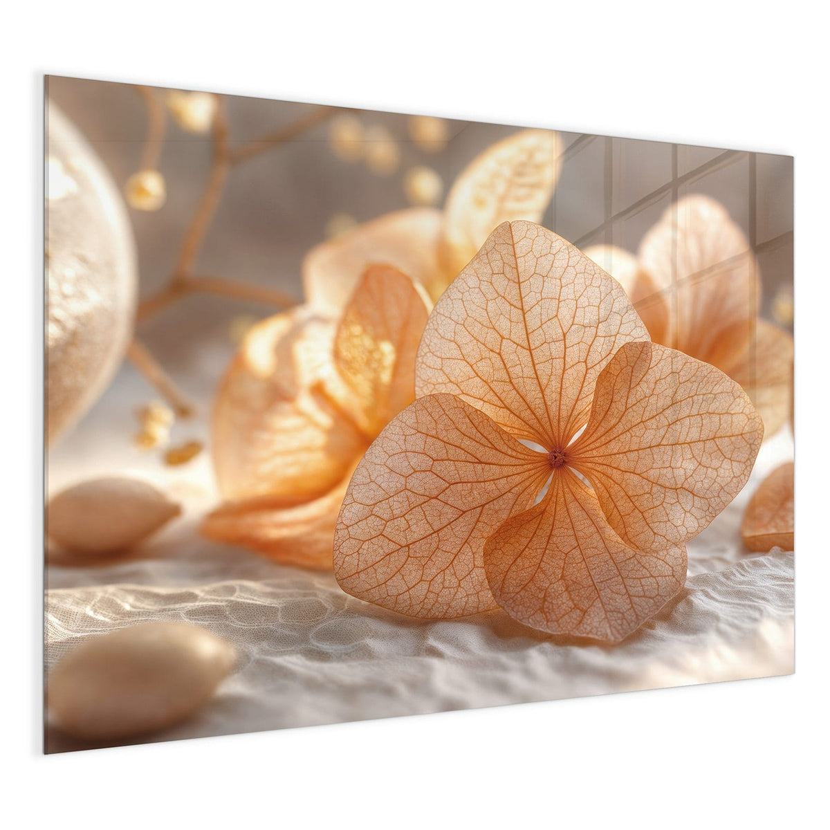 4 mm Glas statt lackiertem Blech – Glas Magnettafel - Hortensie in Apricot
