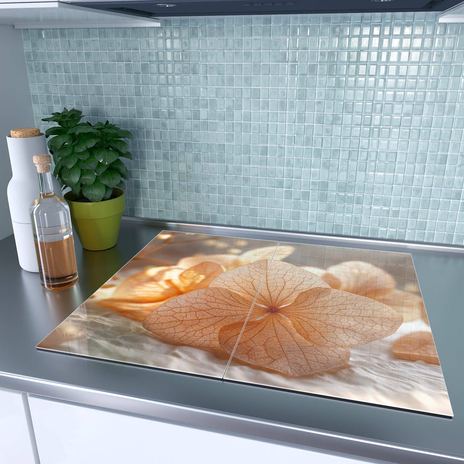 2-teilige Herdabdeckplatten mit Blumenarrangement-Motiv auf dem Ceranfeld
