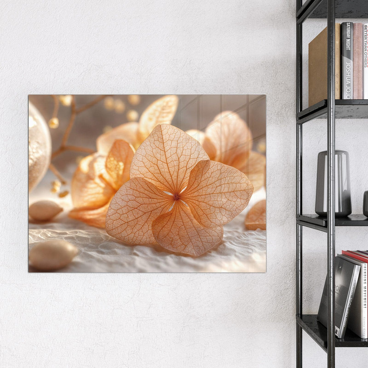 Glas Magnettafel - Hortensie in Apricot – Apricotfarbene Hortensienblüten