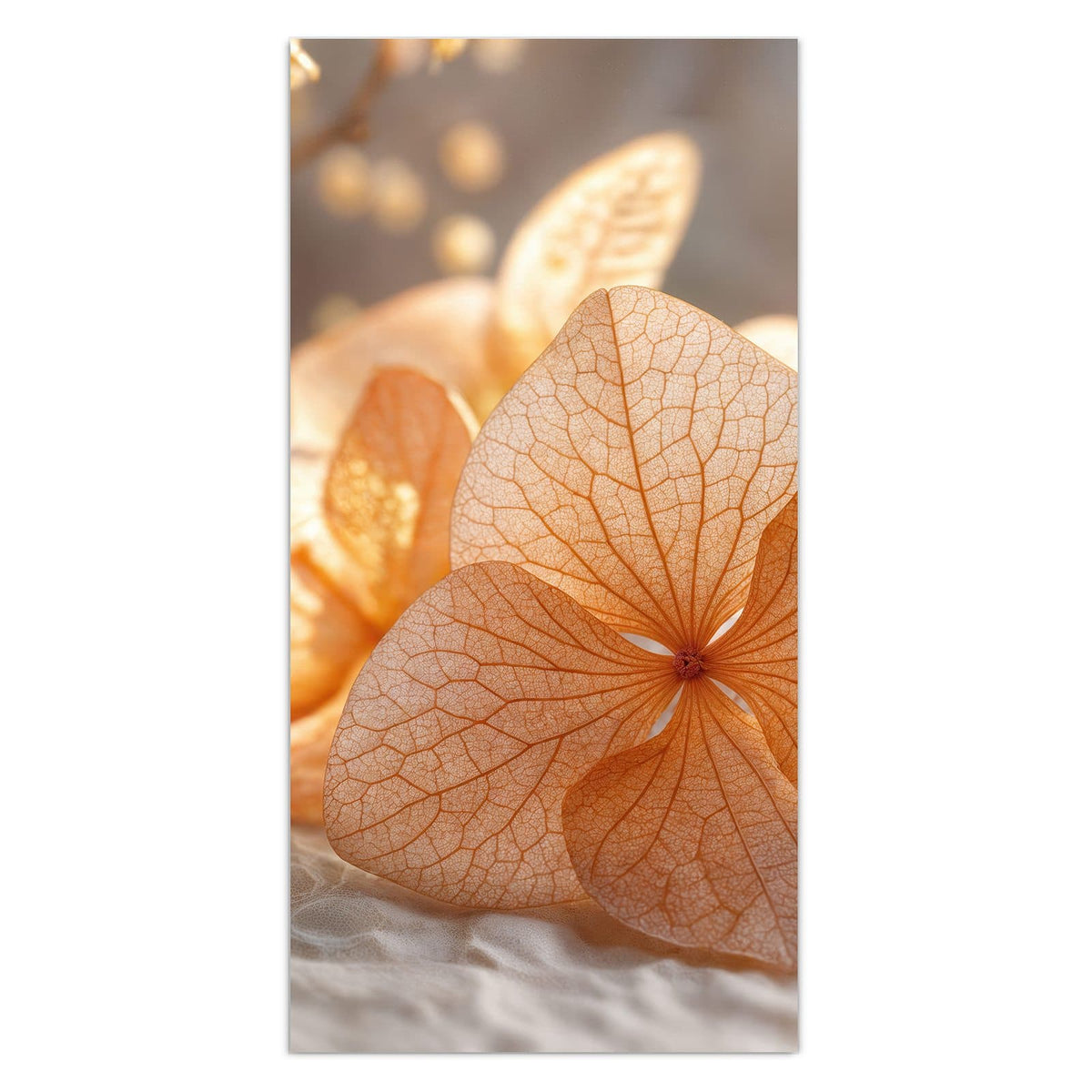 11 Größen – von 30 × 60 bis 60 × 150 cm – Wandbild - Hortensie in Apricot - Hochformat