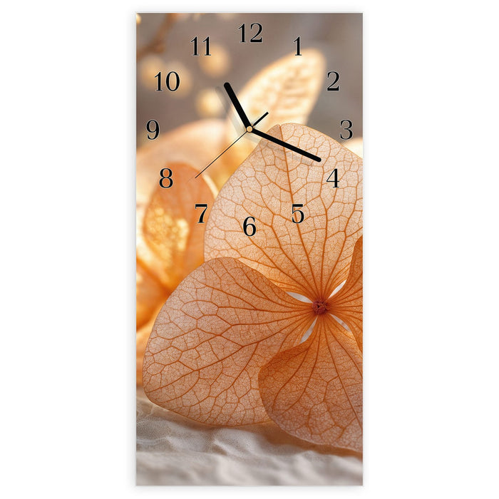 Wanduhr Blumenarrangement aus Glas – Hochformat 30 × 60 cm mit Ziffernblatt Klassisch