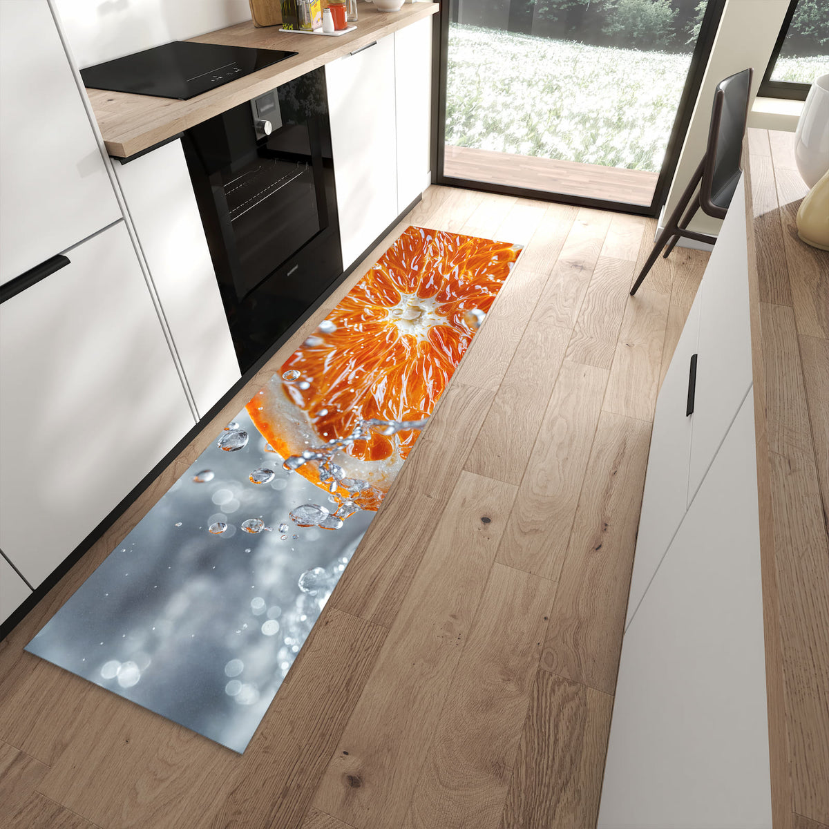 Küchenläufer - Orangenscheibe im Wasser – Orangenscheibe im Wasserspritzer