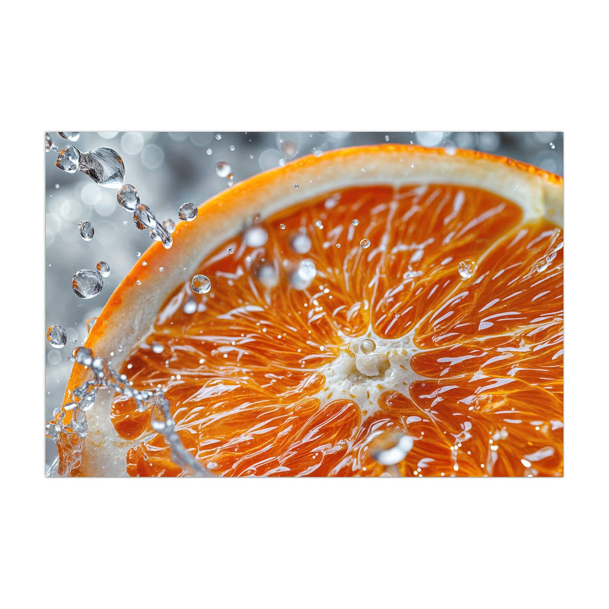 Küchenrückwand aus Glas Orangenscheibe im Wasser im Hochformat, Motiv bildfüllend von vorn
