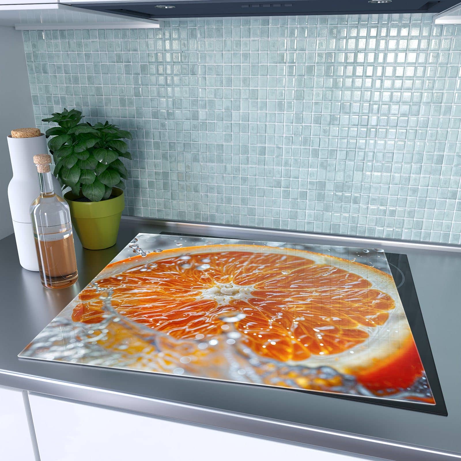1-teilige Herdabdeckplatte mit Orangenscheibe Spritz-Motiv auf dem Ceranfeld