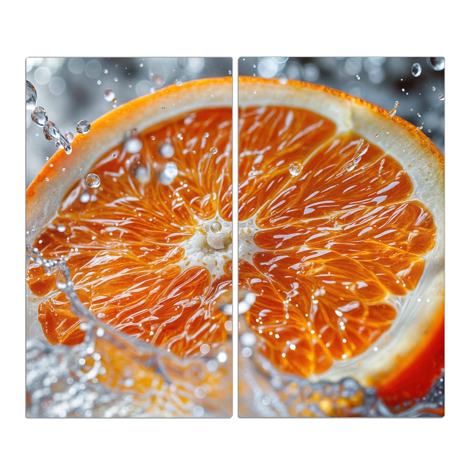 2-teilige Herdabdeckplatten für Ceranfeld mit Orangenscheibe Spritz-Motiv in der Frontansicht #grösse_2-Teilig (60x52cm)