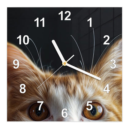 Wanduhr Quadratisch mit dem Motiv Katze mit Bernsteinaugen