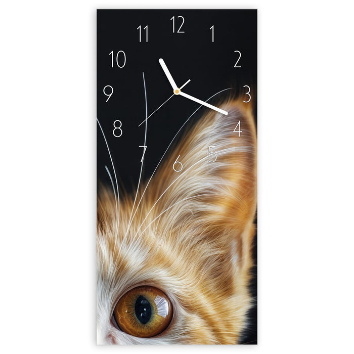 Wanduhr Sanfter Katzenblick aus Glas – Hochformat 30 × 60 cm mit Ziffernblatt Elegant