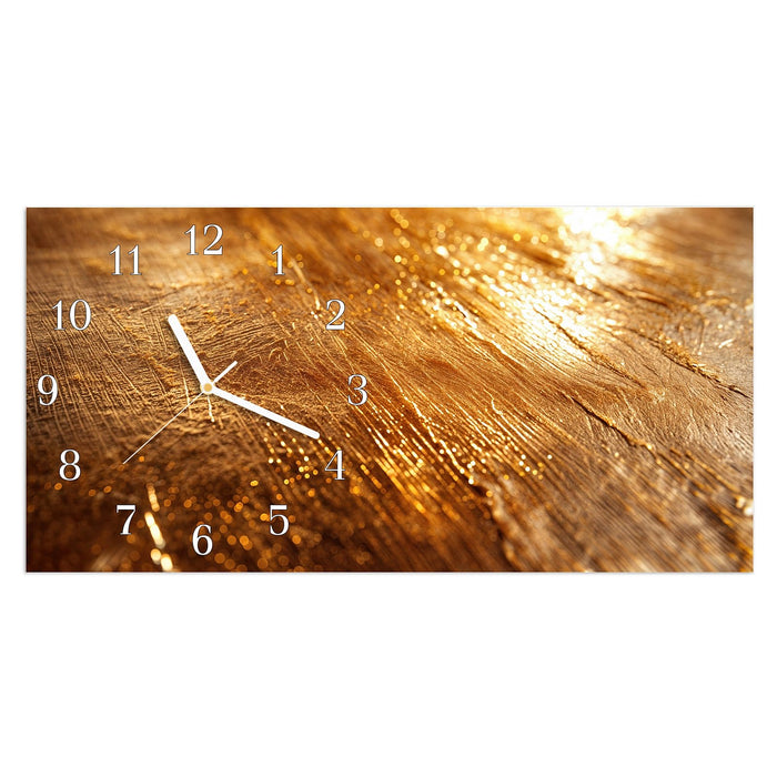 Wanduhr Goldene Textur aus Glas – Querformat 60 × 30 cm mit Ziffernblatt Klassisch