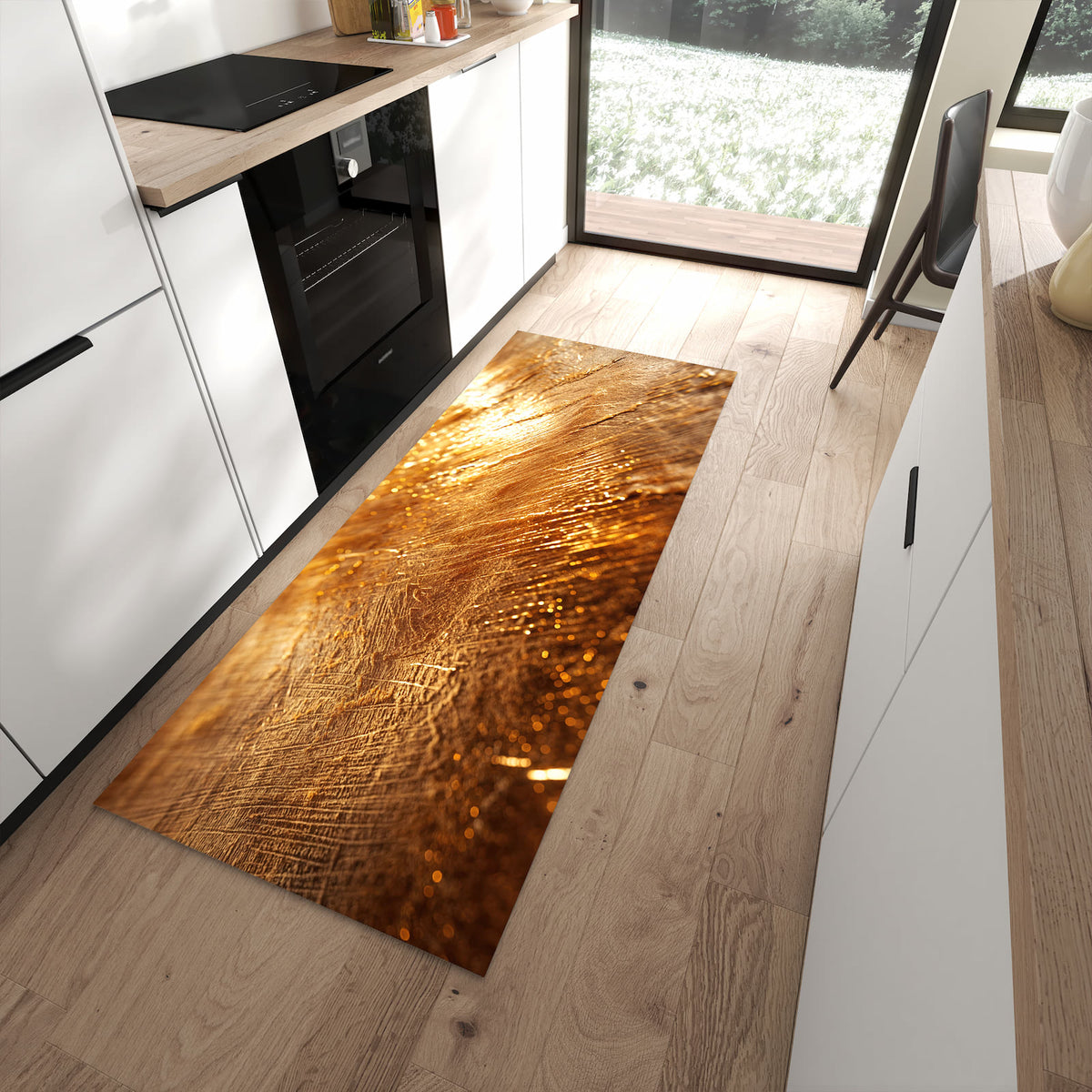 Küchenläufer mit Motiv Goldene Textur für sicheren Stand im Eingangsbereich
