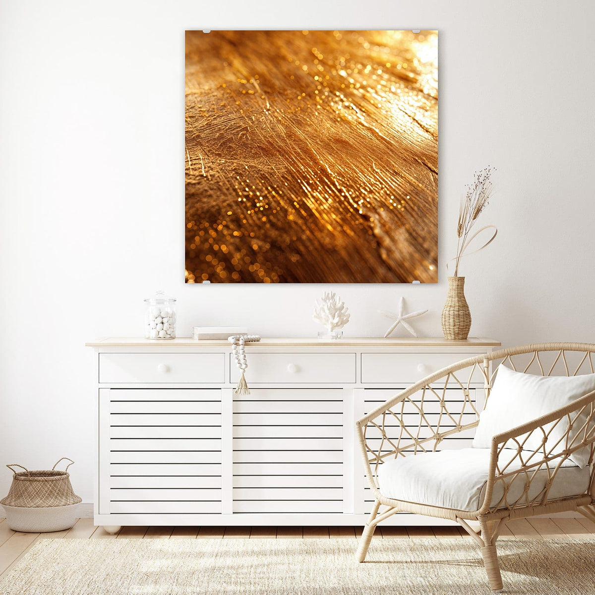 Echtglas, 4 mm – kein Acryl, keine Folie – Wandbild - Schimmerndes Gold - Quadratisch