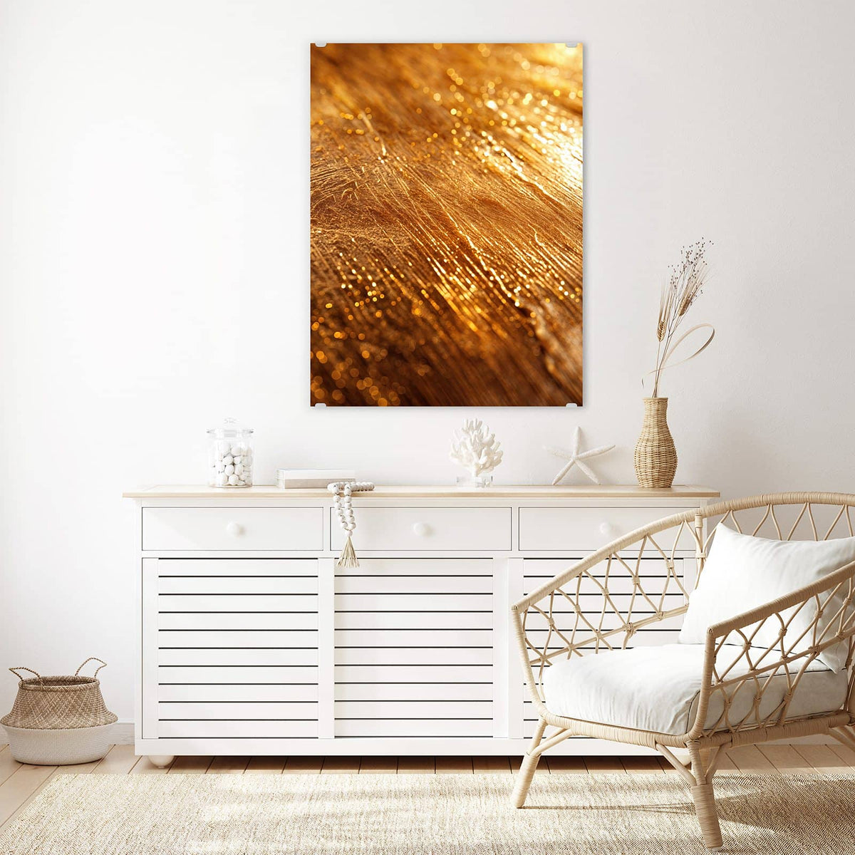 Aufhängung liegt bei – Motiv später wechselbar – Wandbild - Schimmerndes Gold - Hochformat