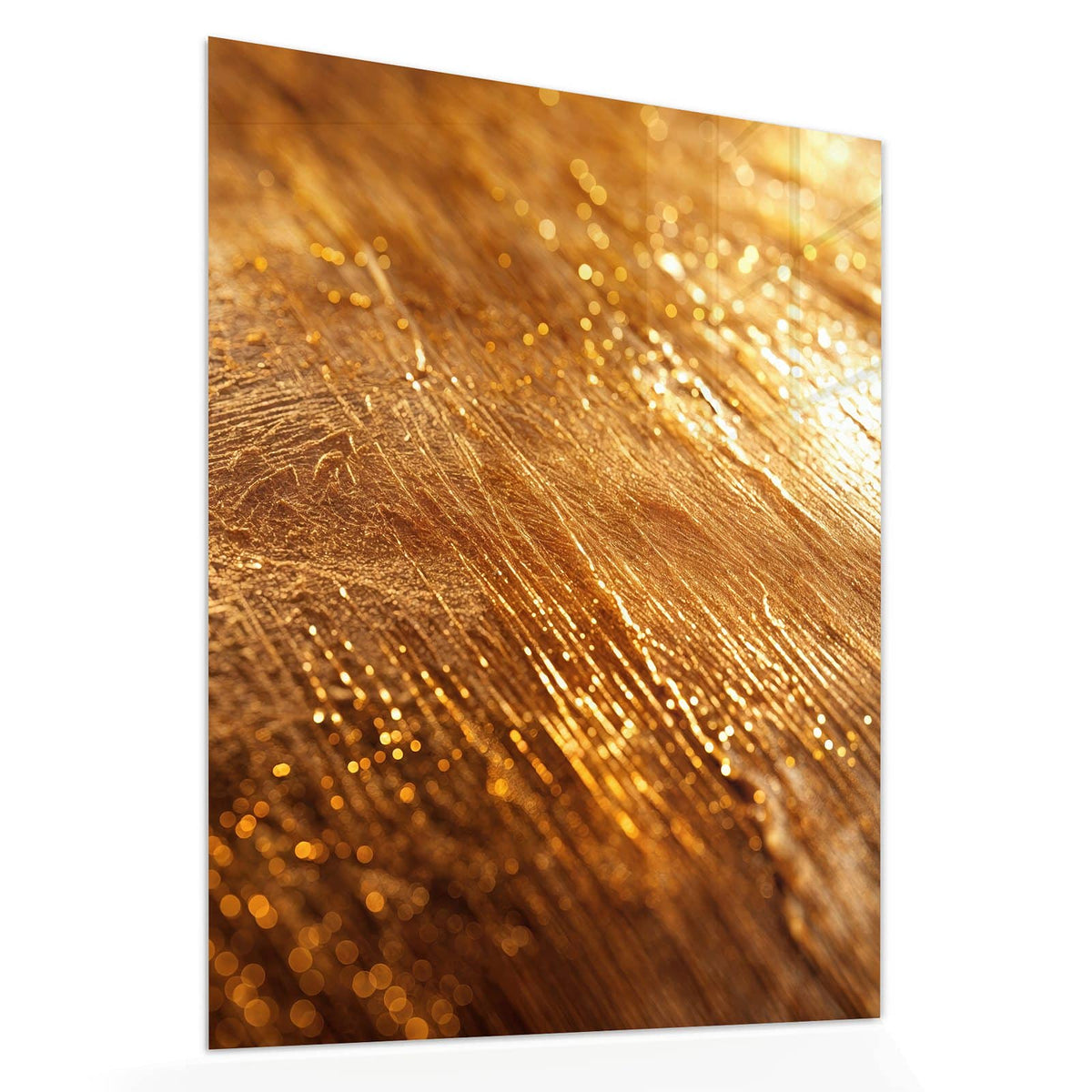 Echtglas, 4 mm – kein Acryl, keine Folie – Wandbild - Schimmerndes Gold - Hochformat