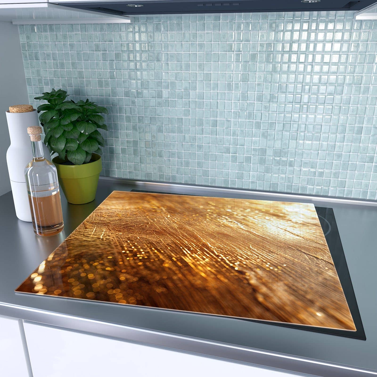 1-teilige Ceranfeld Abdeckplatten mit Goldene Textur-Motiv auf dem Ceranfeld