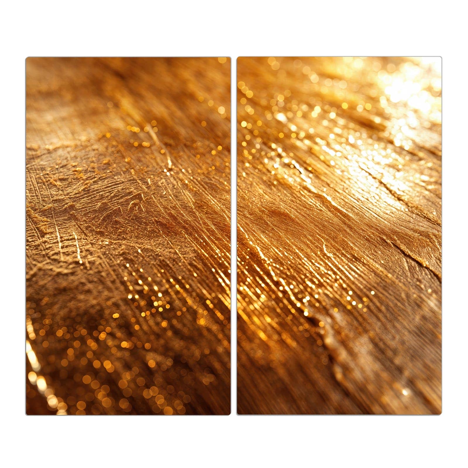 2-teilige Herd Schutzplatte mit Goldene Textur-Motiv in der Frontansicht #grösse_2-Teilig (60x52cm)