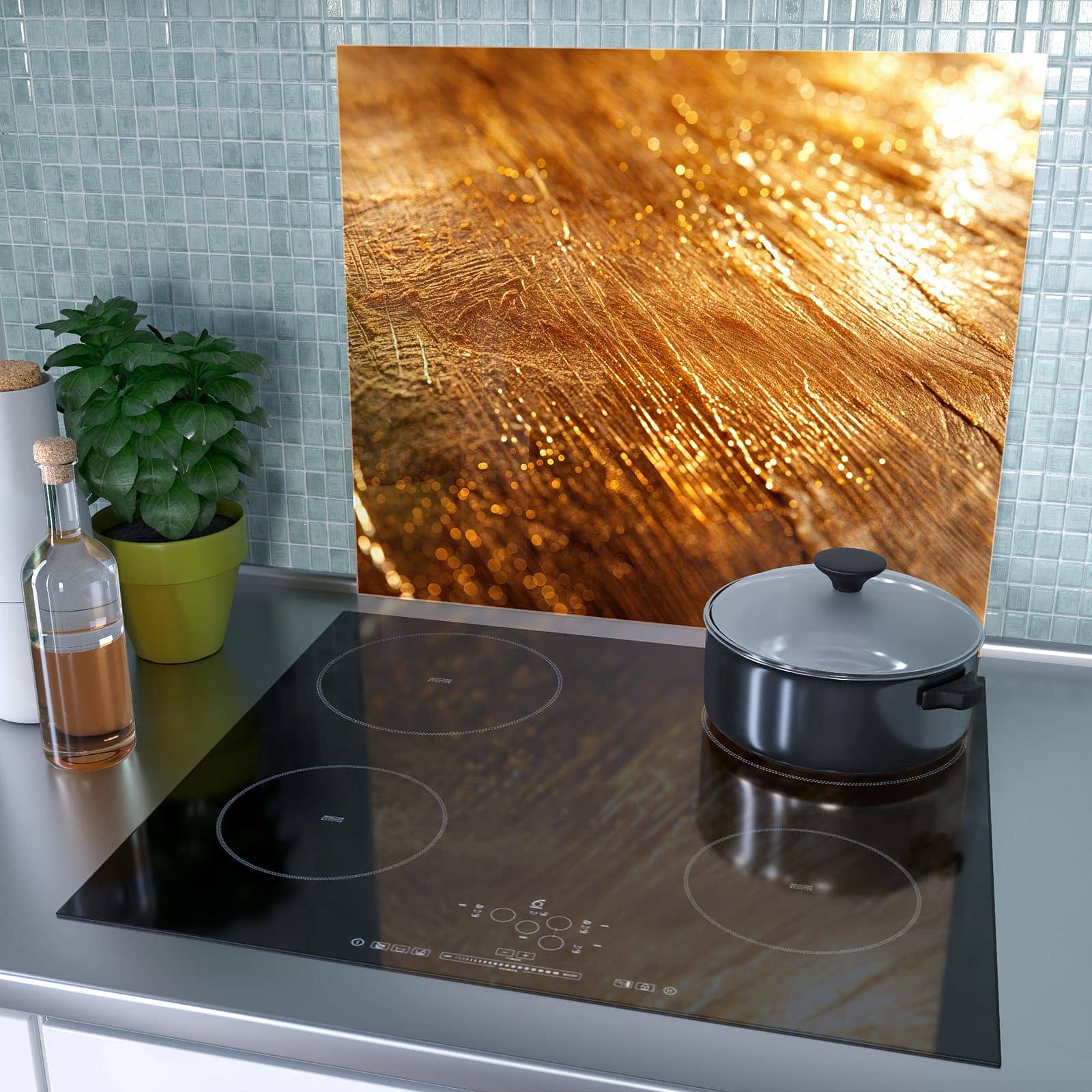 1-teilige Abdeckplatten für den Herd mit Goldene Textur-Motiv als Spritzschutz hinter dem Kochfeld