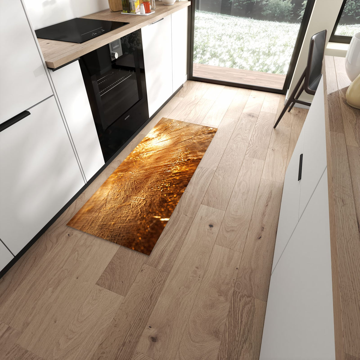 Feuchtigkeitsresistenter Küchenläufer mit Motiv Goldene Textur in moderner Küche #grösse_60 x 150 cm