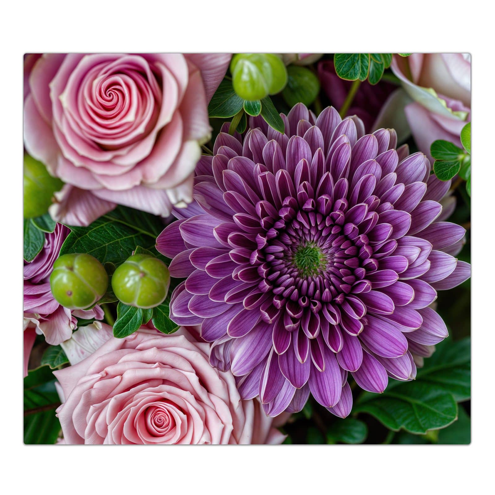 1-teilige Herdabdeckplatte aus Glas mit Sanfte Blumenarrangement-Motiv in der Frontansicht
