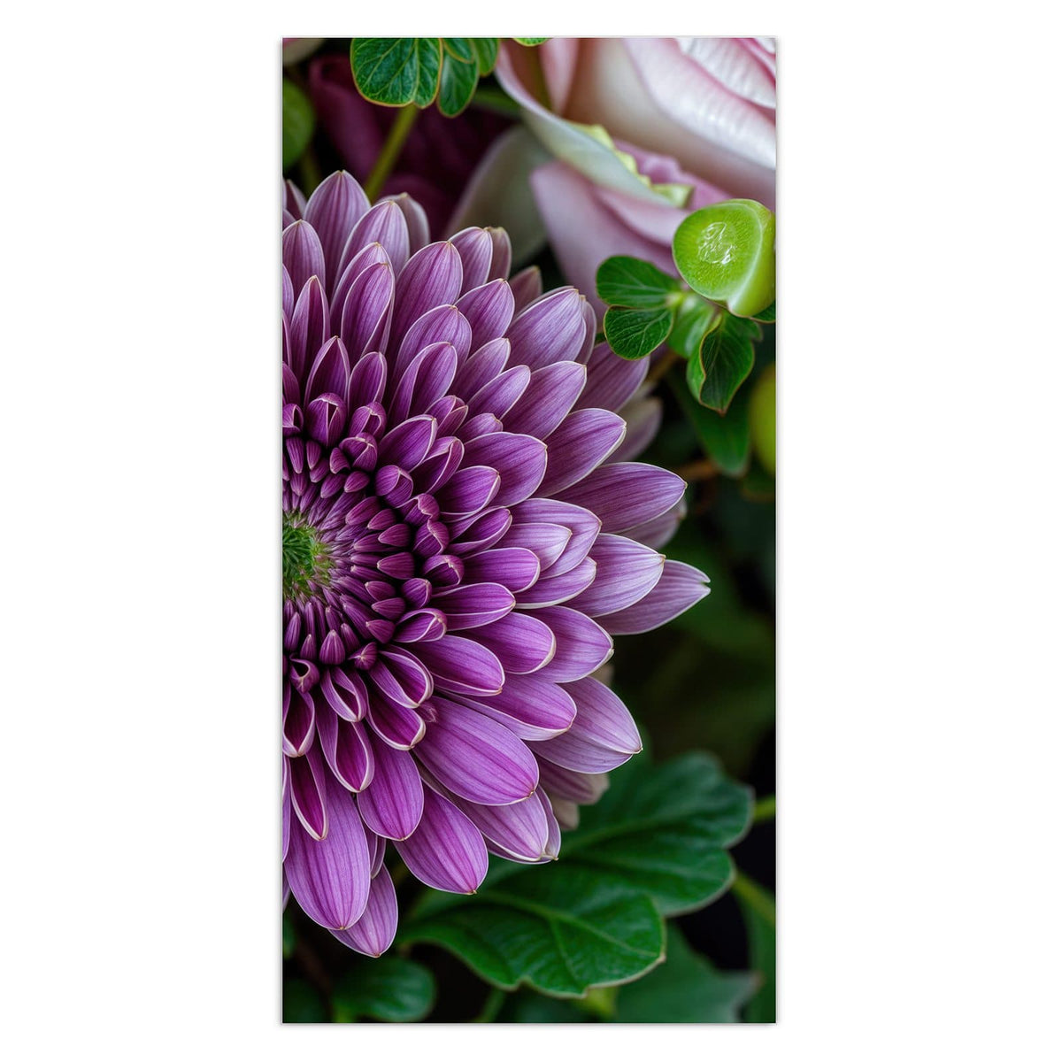 11 Größen – von 30 × 60 bis 60 × 150 cm – Wandbild - Rosen und Chrysantheme - Hochformat