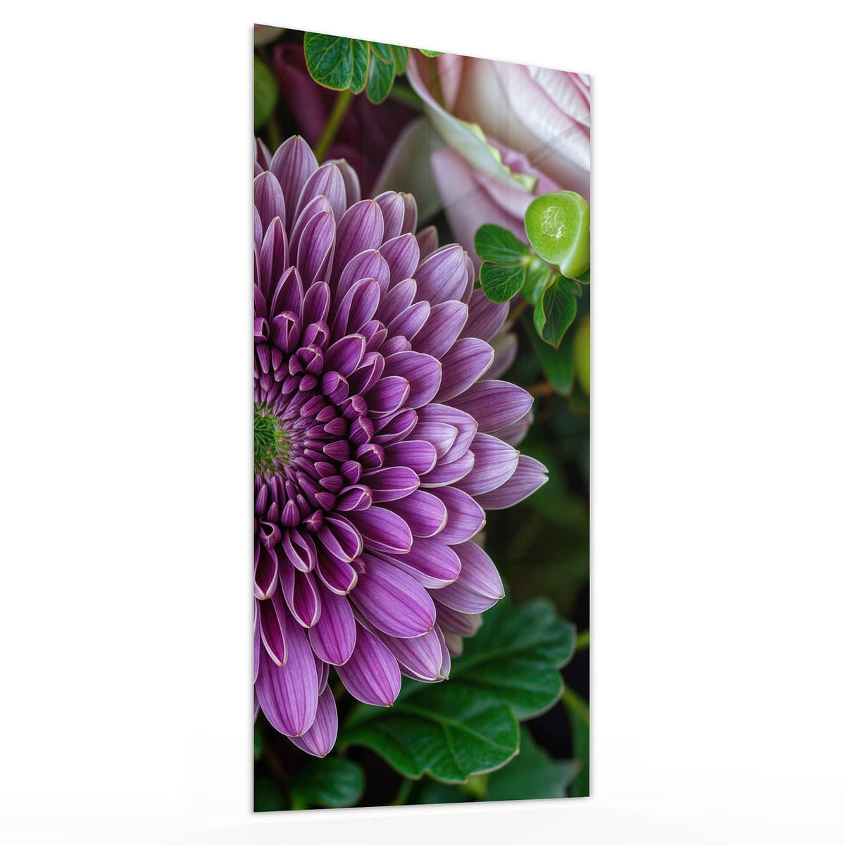 Glasbild Rosen und Chrysantheme von der Seite, 4 mm Echtglas