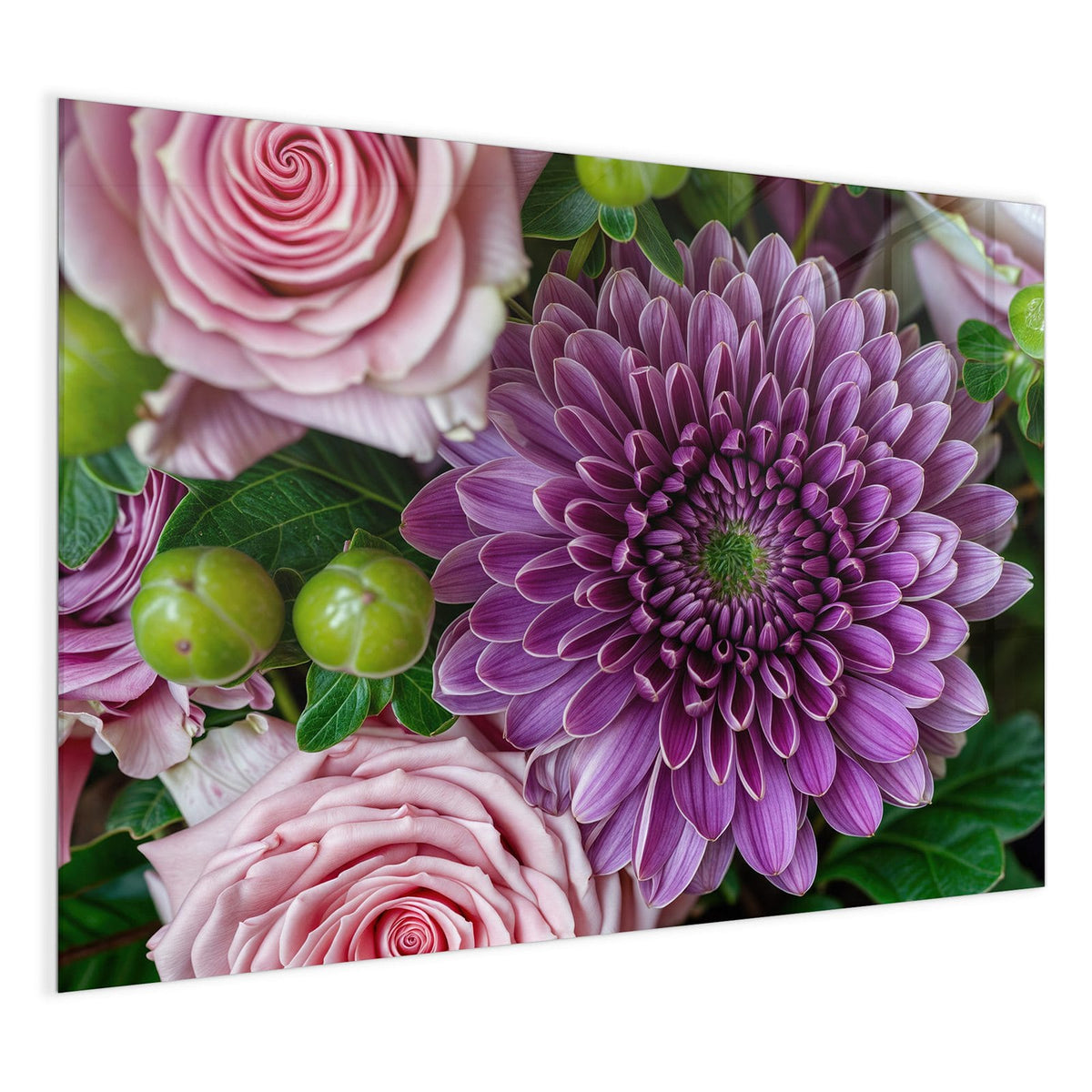 4 mm Glas statt lackiertem Blech – Glas Magnettafel - Rosen und Chrysantheme