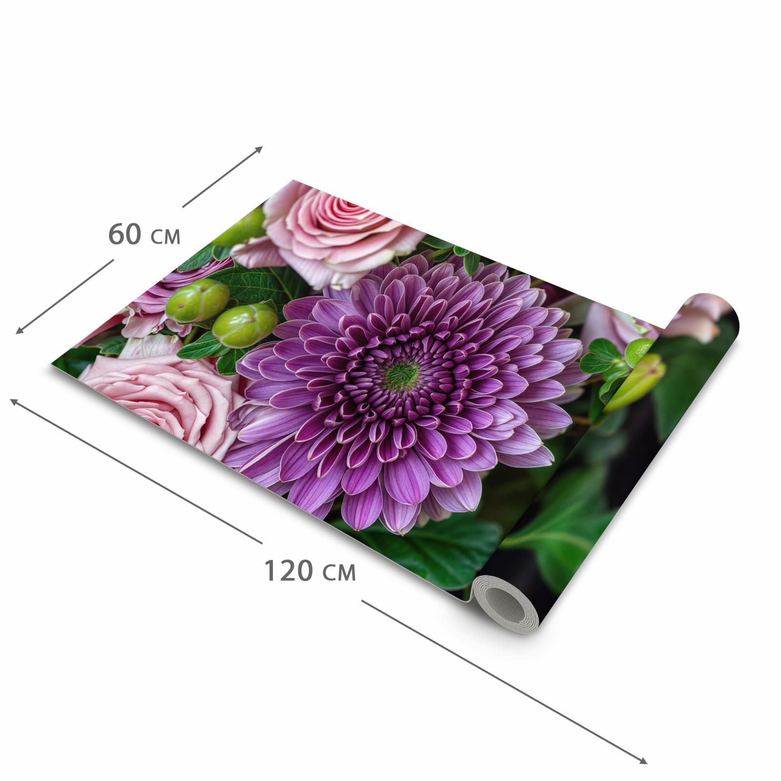 Bodenschonender Küchenteppich mit Motiv Sanfte Blumenarrangement in der Grösse 90x180 cm