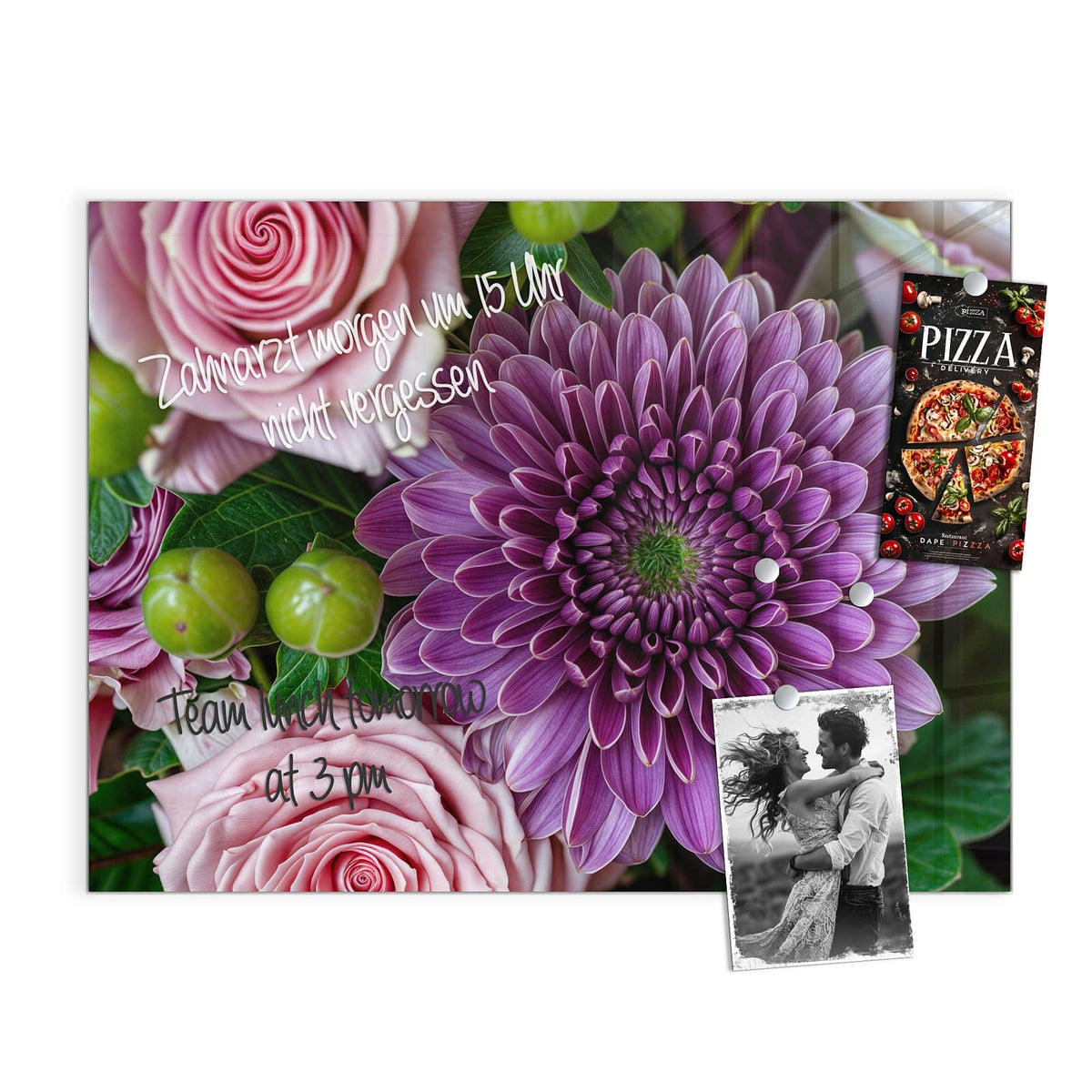 Beschreiben, abwischen, anheften – Glas Magnettafel - Rosen und Chrysantheme