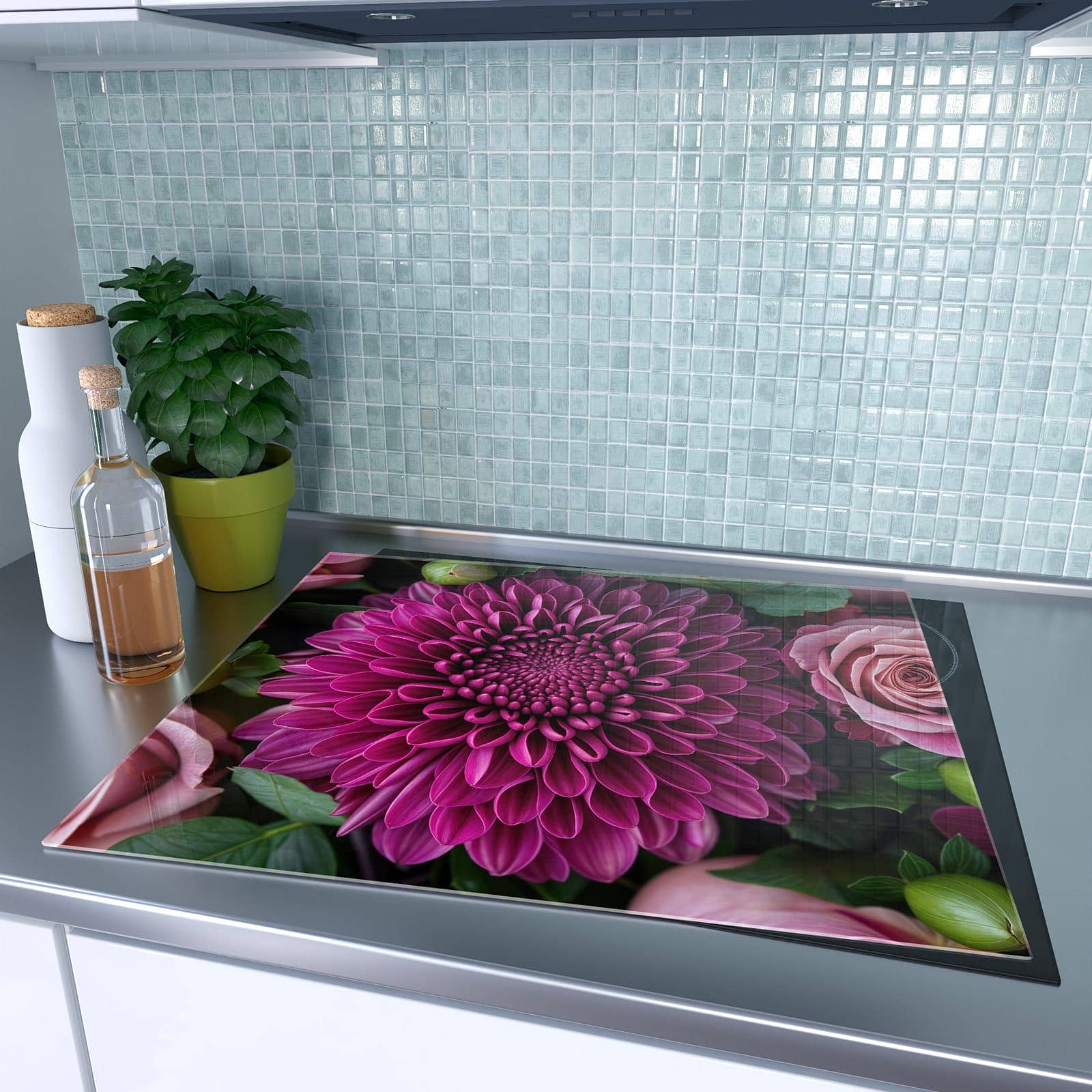 1-teilige Herdabdeckung für Induktionsfeld mit Stille Blumenarrangement-Motiv auf dem Ceranfeld