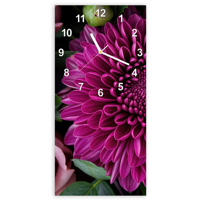 Wanduhr Stille Blumenarrangement aus Glas – Hochformat 30 × 60 cm mit Ziffernblatt Modern