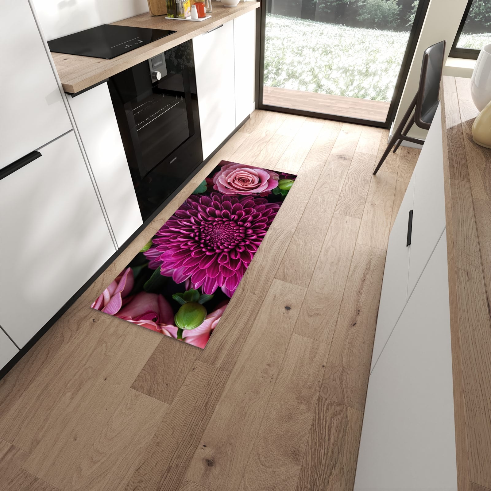 Waschbarer Küchenläufer mit Motiv Stille Blumenarrangement für Ordnung in moderner Küche #grösse_60 x 150 cm