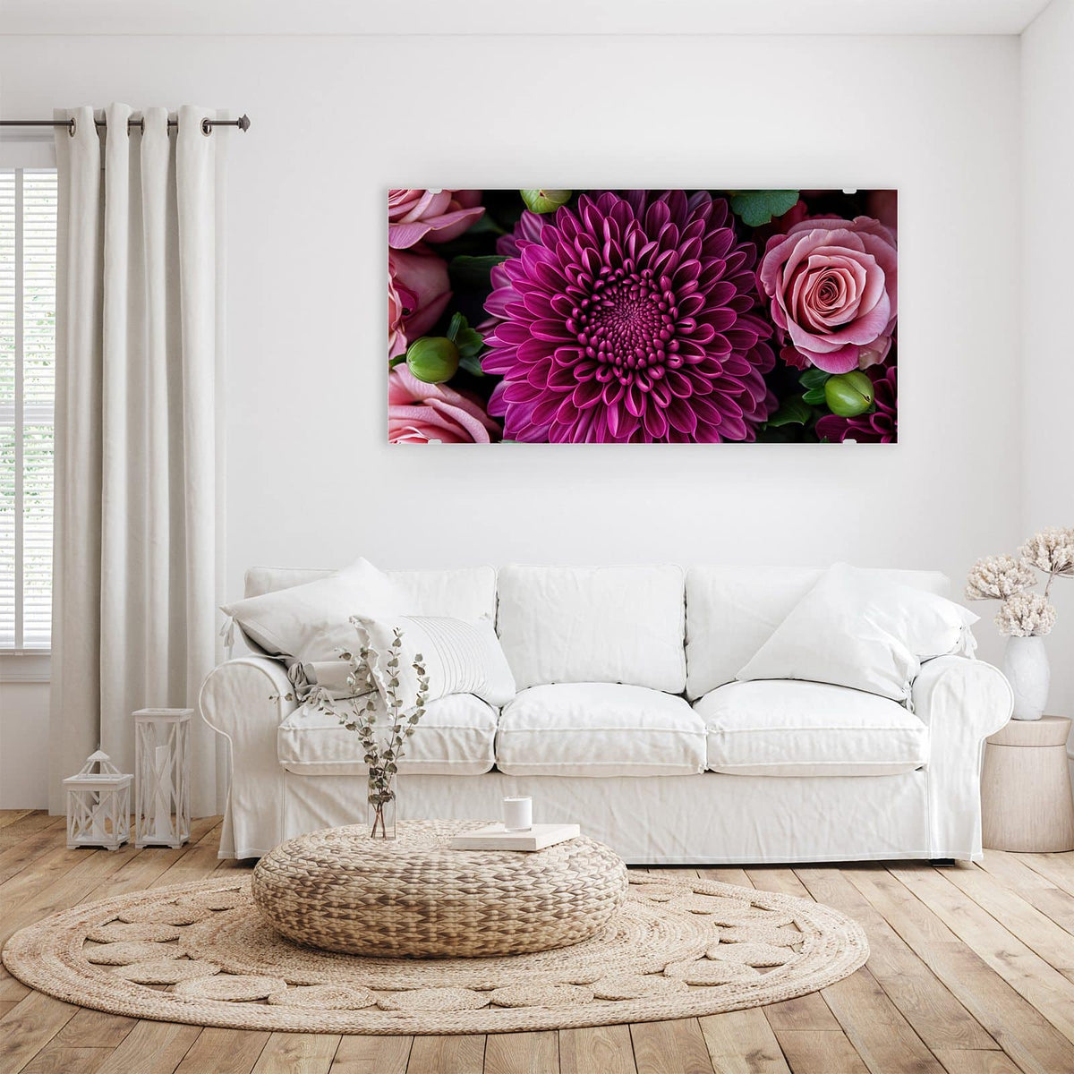 Aufhängung liegt bei – Motiv später wechselbar – Wandbild - Magenta Chrysantheme - Querformat